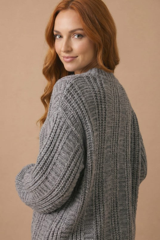 Grey Chunky Cable Knit Cardigan