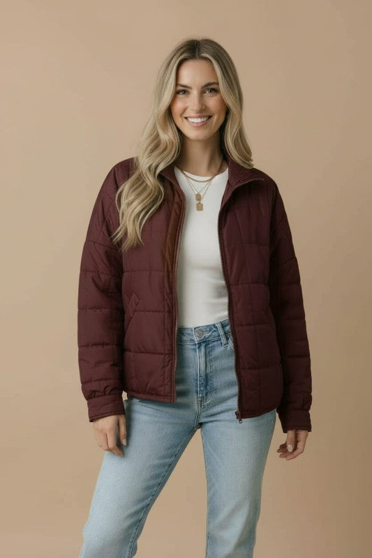 Brown Quilted Puffer Jacket