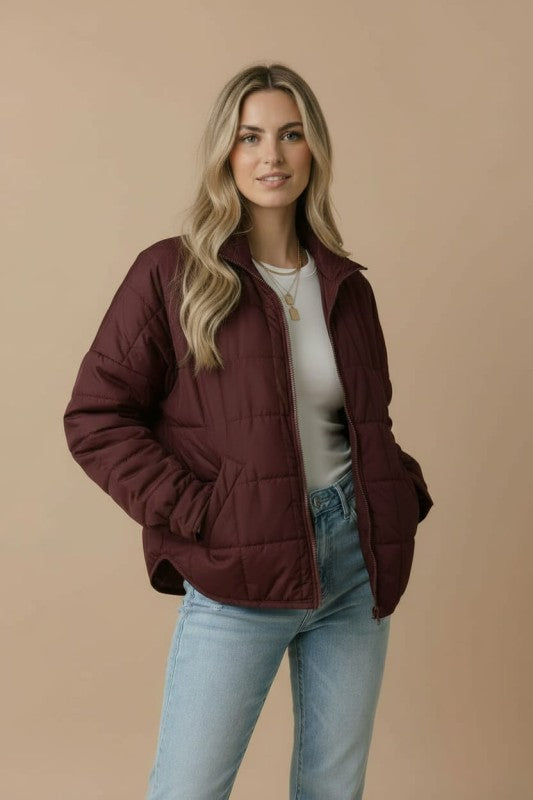 Brown Quilted Puffer Jacket